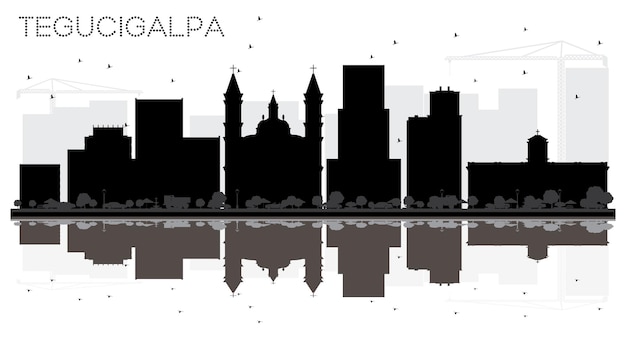 Tegucigalpa honduras city skyline black and white silhouette with reflections