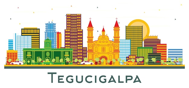 Tegucigalpa Honduras skyline van de stad met kleur gebouwen geïsoleerd op wit Vector Illustratie zakenreizen en toerisme Concept met moderne architectuur Tegucigalpa stadsgezicht met monumenten