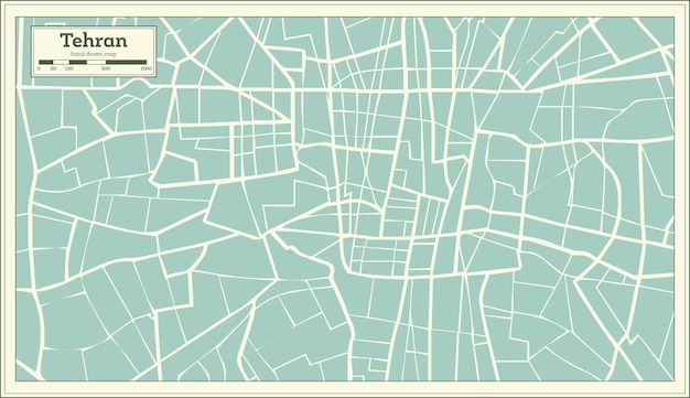 Vector tehran iran map in retro style. vector illustration.