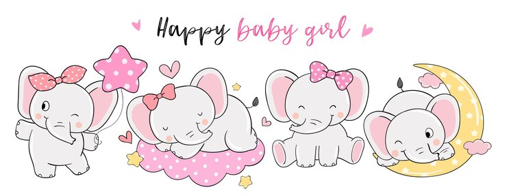 Teken banner gelukkig olifantenmeisje voor babydouche