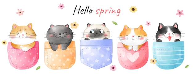 Teken banner grappige kat in pocket Spring concept