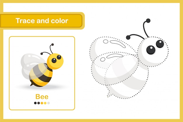 Teken- en vocabulaire-werkblad, Trace en kleur: Bee