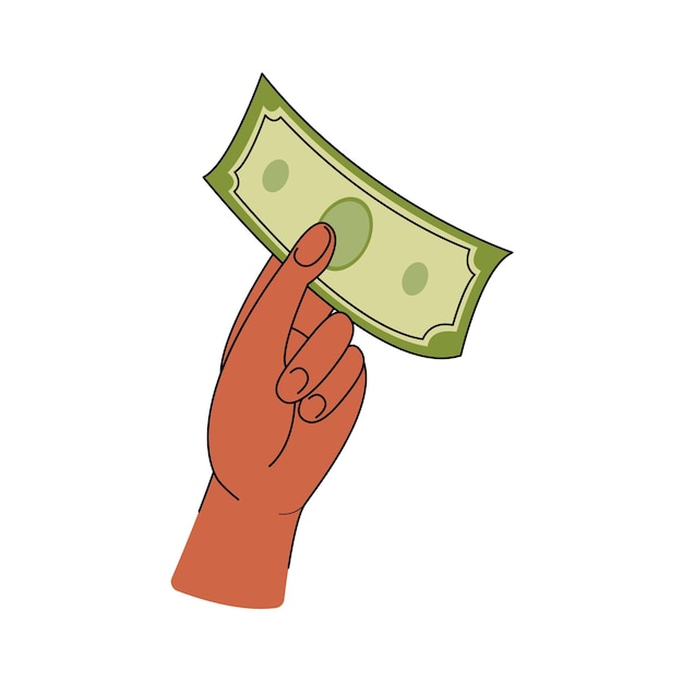 Teken hand met valuta. Geld overmaken, ontvangen, vasthouden concept. Platte vectorillustratie.