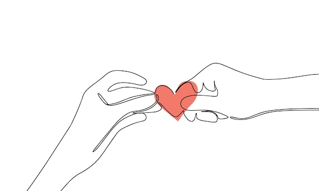 Teken hart in twee handen Concept van liefde Doorlopende lijn één tekening Vector illustratie Eenvoudig