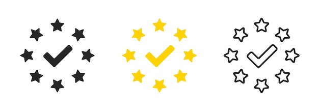 Teken in ster cirkel ingesteld pictogram Vinkje weigeren afwijzing bevestigen bevestiging antwoord optie accepteren weigeren test overeenkomst Technologie concept Vector pictogram in zwarte en kleurrijke lijnstijl