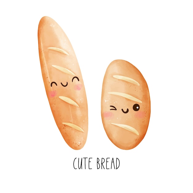 Vector teken karakter schattig brood bakkerij concept aquarel stijl