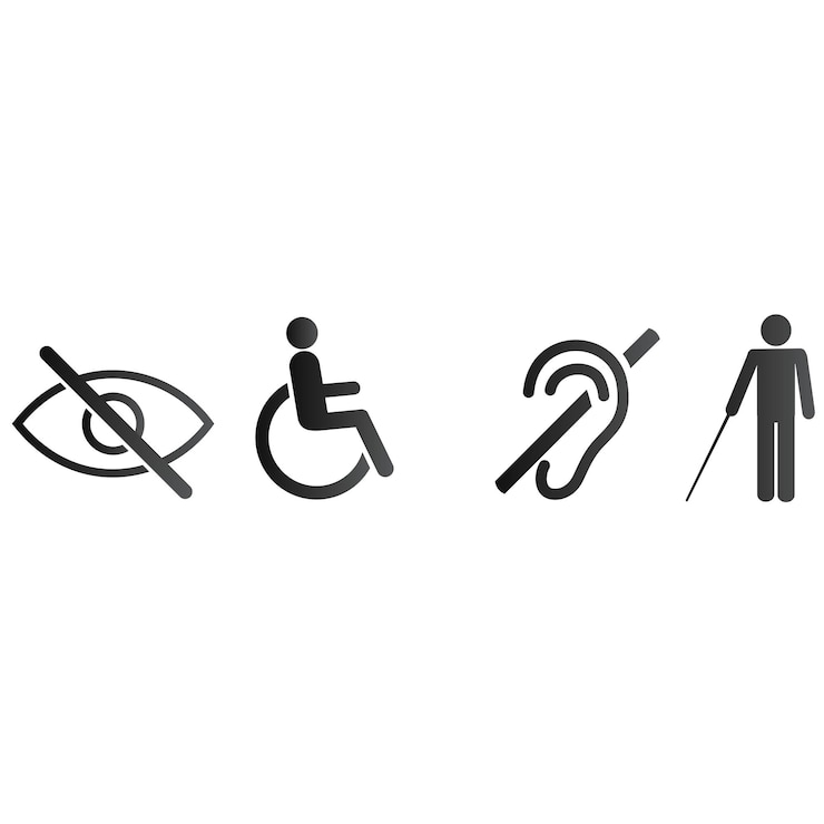 Vector teken mensen met een handicap een gehandicapte die in een rolstoel zit een persoon met een stok