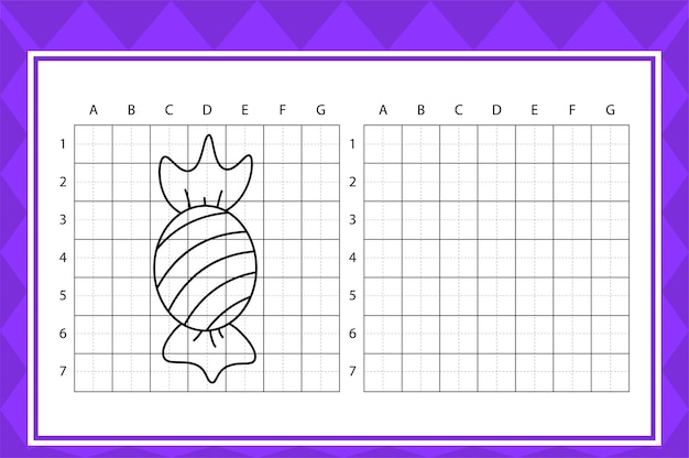 Teken schattig snoep-werkblad, educatief kinderspel.