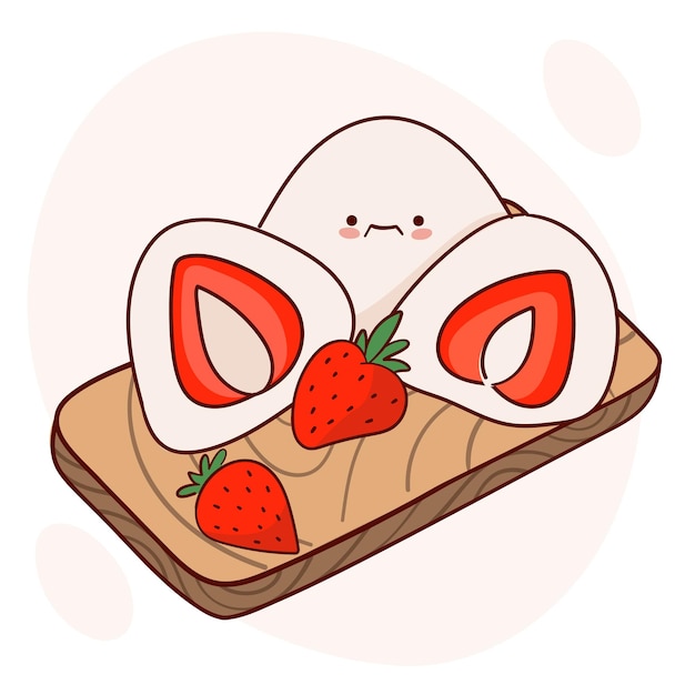 Teken schattige kawaii Japan traditie zoete mochi daifuku vector illustratie Japans Aziatisch traditioneel eten koken menu concept Doodle cartoon stijl