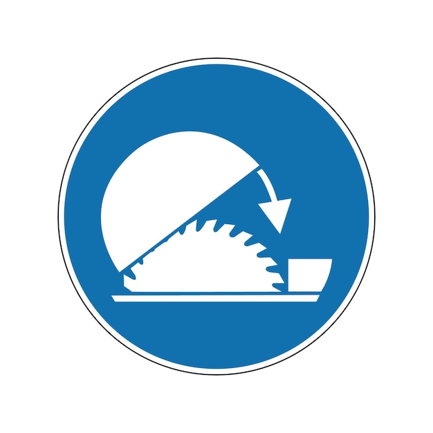 Teken van beschermende deksel op het gereedschap Verplichte teken Ronde blauwe teken Bescherming tegen verwondingen Cirkelzaag