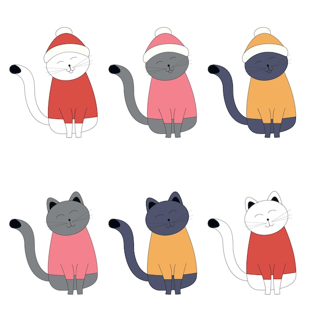Teken vector illustratie karakter collectie grappige kat doodle cartoon stijl