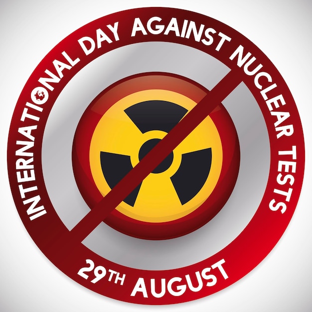 Teken verbod op nucleaire knop ter promotie van Internationale Dag tegen Kernproeven op 29 augustus