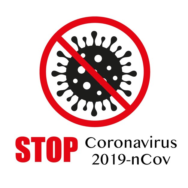 Teken voorzichtigheid coronavirus Stop coronavirus Coronavirus-uitbraak Coronavirus gevaar en volksgezondheidsrisico ziekte en griepuitbraak Pandemisch medisch concept met gevaarlijke cellen Vectorillustratie