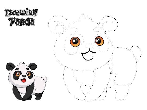 Tekenen en kleuren van schattige cartoon Panda Educatief spel en werkbladen voor kinderen Vectorillustratie