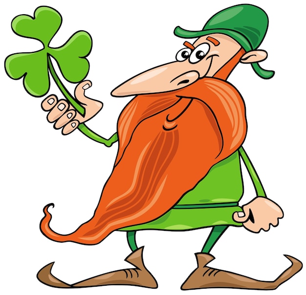 Vector tekenfilm leprechaun personage met klaver op saint patrick's day