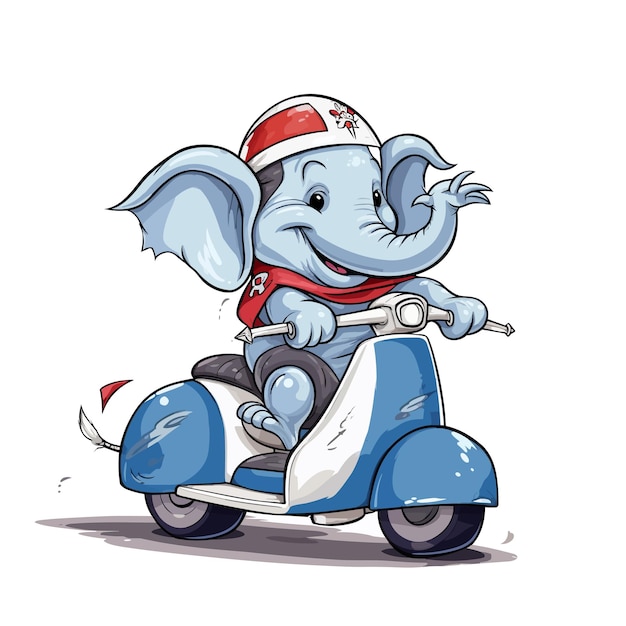 tekenfilm olifant rijden scooter vector