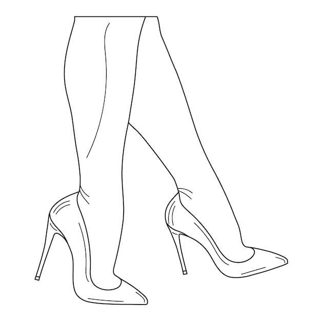 Tekening schets schets silhouet van vrouwelijke benen in een pose Schoenen stiletto's hoge hakken