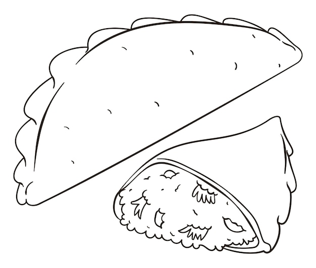 Tekening tot kleur van een heerlijke empanada een hele en een andere gesneden met de smakelijke vulling