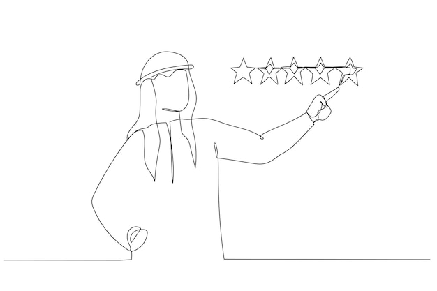 Tekening van Arabische zakenman die 5 sterren geeft Metafoor voor de beste kwaliteit Kunststijl met één lijn