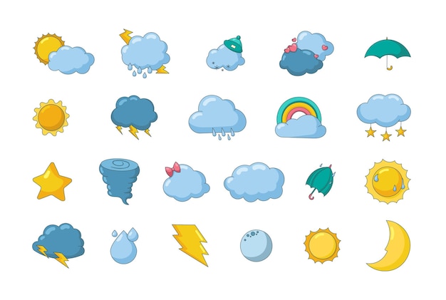 Tekening van de weersvoorspelling Set vector meteorologische symbolen Verzameling van ontwerpelementen