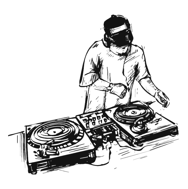 Tekening van DJ die muziekset uitvoert