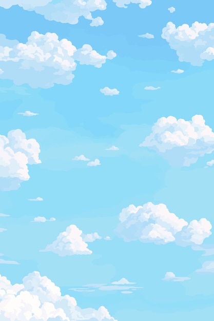 Vector tekening van een blauwe hemel met wolken in anime-stijl een verticale achtergrond met wolken