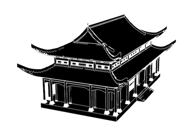 Tekening van een oud Japans huis op een witte achtergrondvector