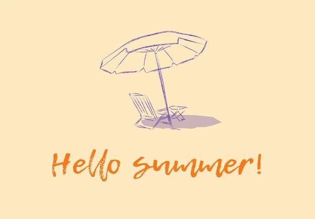 Tekening van een parasol en ligstoel hallo zomer