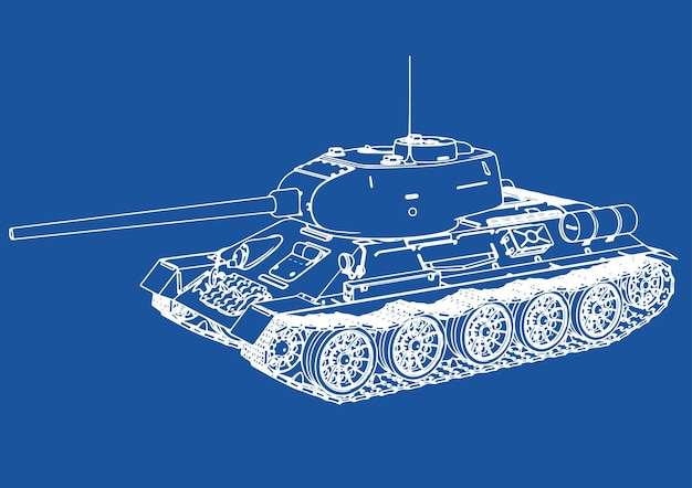 Tekening van een tank op een blauwe achtergrondvectorx9xA