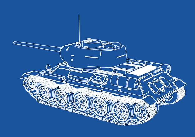 Vector tekening van een tank op een blauwe achtergrondvectorx9xa