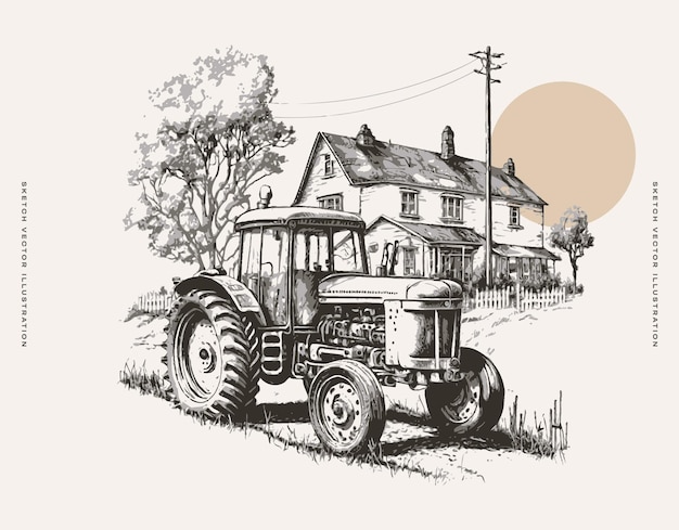 Tekening van een tractor voor een huis