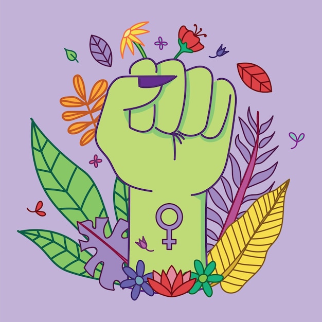 Vector tekening van feministische vuist met de natuur