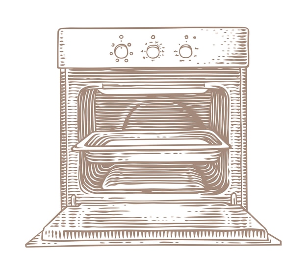 Vector tekening van geïsoleerde keukenoven op de witte achtergrond