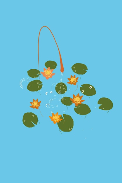 Vector tekening van lotusbloemen op blauwe achtergrond