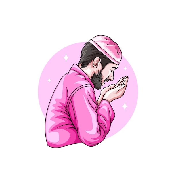 Vector tekening van mensen die bidden voor islamitische ramadan kareem