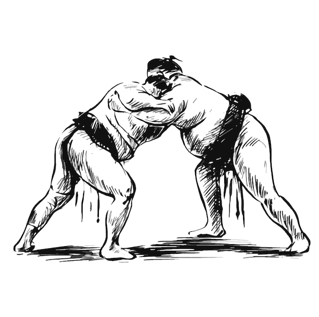 Vector tekening van sumo-worstelaars die tegenover elkaar staan