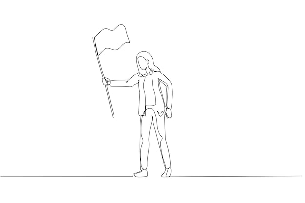 Tekening van trieste zakenvrouw zwaaiende witte vlag metafoor van overgave en opgeven Doorlopende lijntekeningen