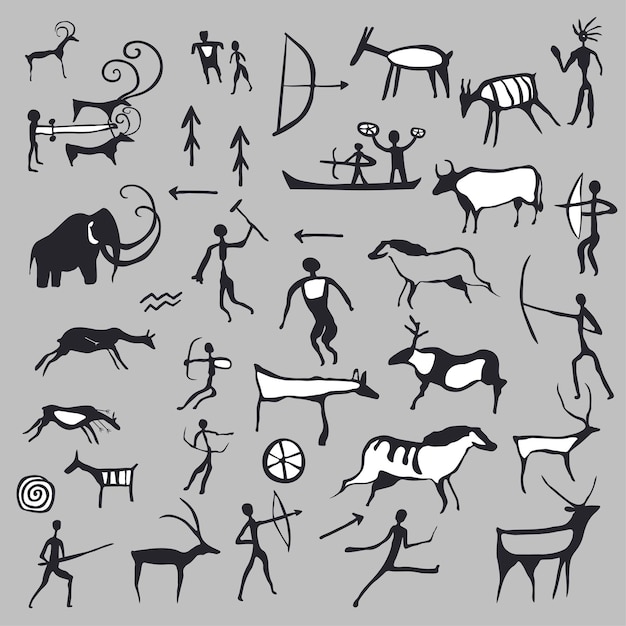 Tekeningen uit grotten oude kunst en symbolen