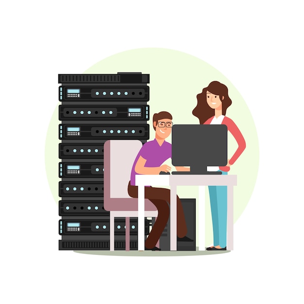 Tekeningenieurs die met server werken