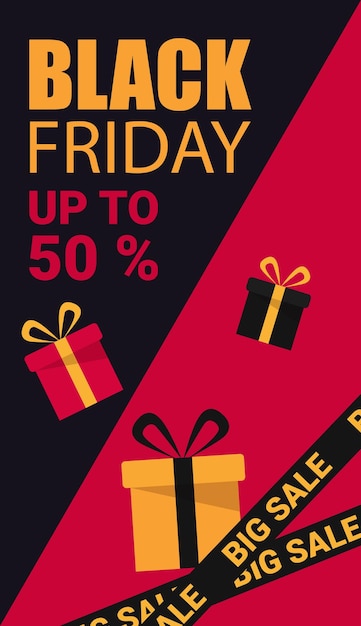 Tekst Black friday Sale tot 50 afbeeldingen van vallende cadeaus