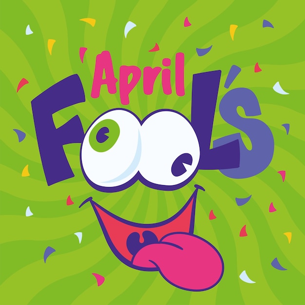 Vector tekst met een grappig gezicht april dwaas dag sjabloon vectorillustratie