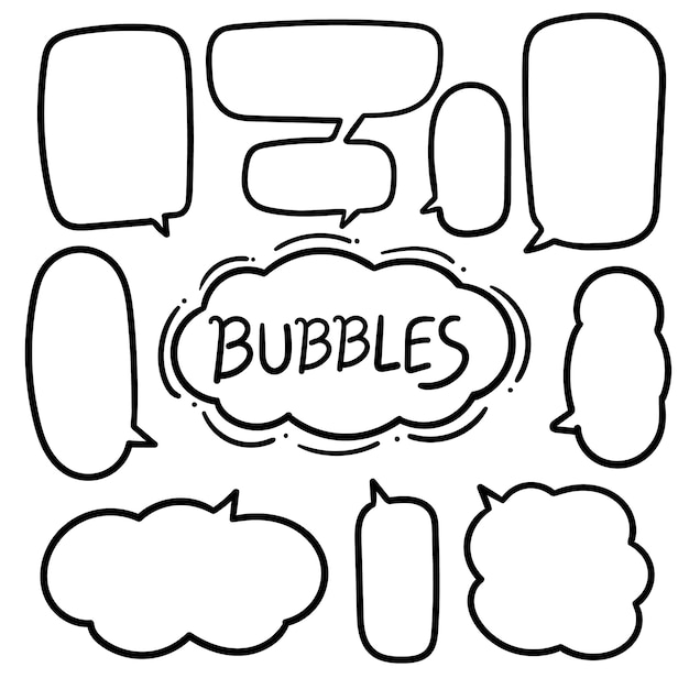 Tekstballon met hand getrokken doodles set