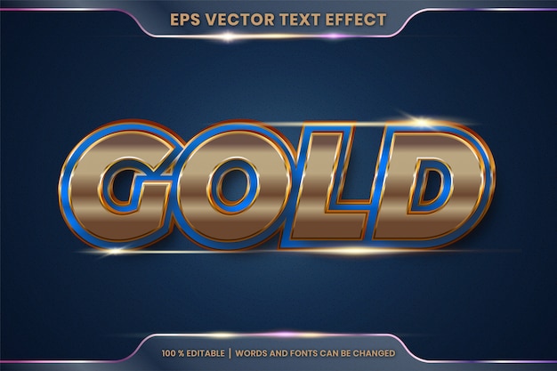 Teksteffect in 3d gouden woorden, het thema van de lettertypestijlen bewerkbaar metaal goud en blauw kleurenconcept