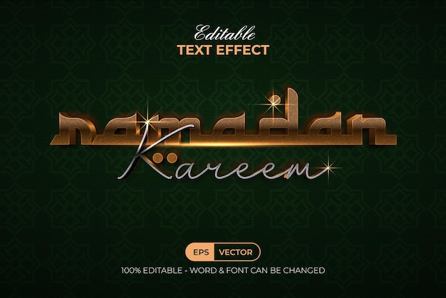 Teksteffect ramadan kareem gouden stijl bewerkbare teksteffect