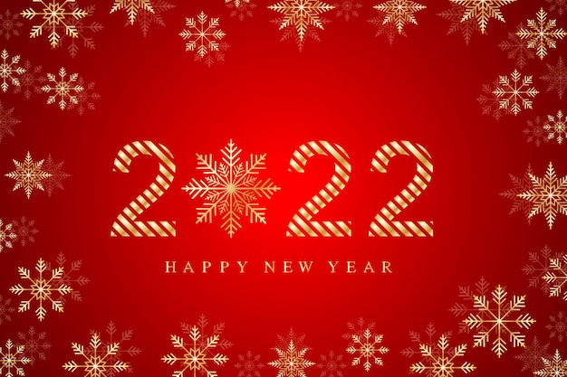 Tekstontwerp 2022 Kerstmis en gelukkig Nieuwjaar achtergrond met sneeuwvlokken. Vector illustratie.