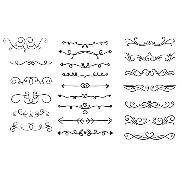 Tekstverdelers doodle set Wedding decoratieve elementen ornament grenzen lijnen Hand getekende vector i