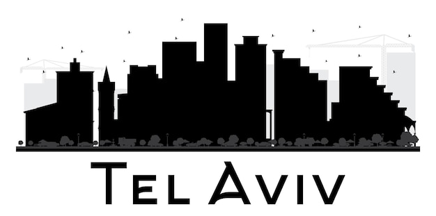 Черно-белый силуэт горизонта города тель-авив. векторная иллюстрация. простая плоская концепция для туристической презентации, баннера, плаката или веб-сайта. городской пейзаж с достопримечательностями.