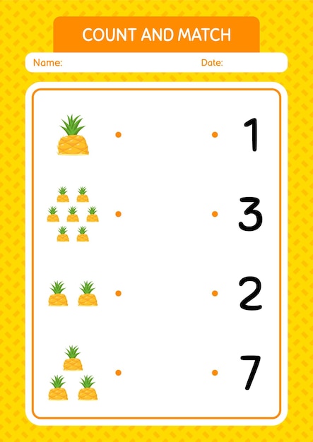 Tel en match spel met ananas-werkblad voor voorschoolse kinderen activiteitenblad voor kinderen