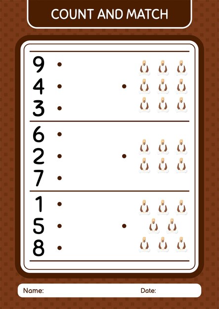Tel en match spel met Arabisch werkblad voor voorschoolse kinderen activiteitenblad voor kinderen