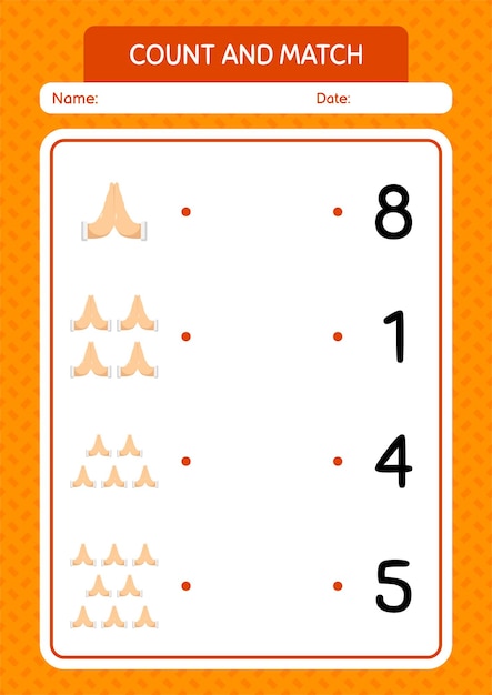 Tel en match spel met bidden werkblad voor voorschoolse kinderen activiteitenblad voor kinderen